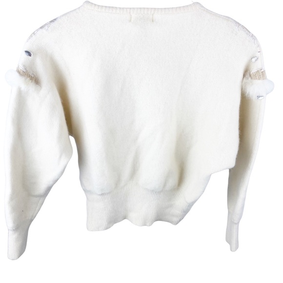 Vintage Reve Ivory Lambswool Rabbit Hair Angora Embroidered Sweater Size Medium - Picture 7 of 9
